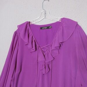 Lauren Ralph Lauren‎ Top Plus 3X Purple Ruffle Neck Chiffon Coquette Flowy
